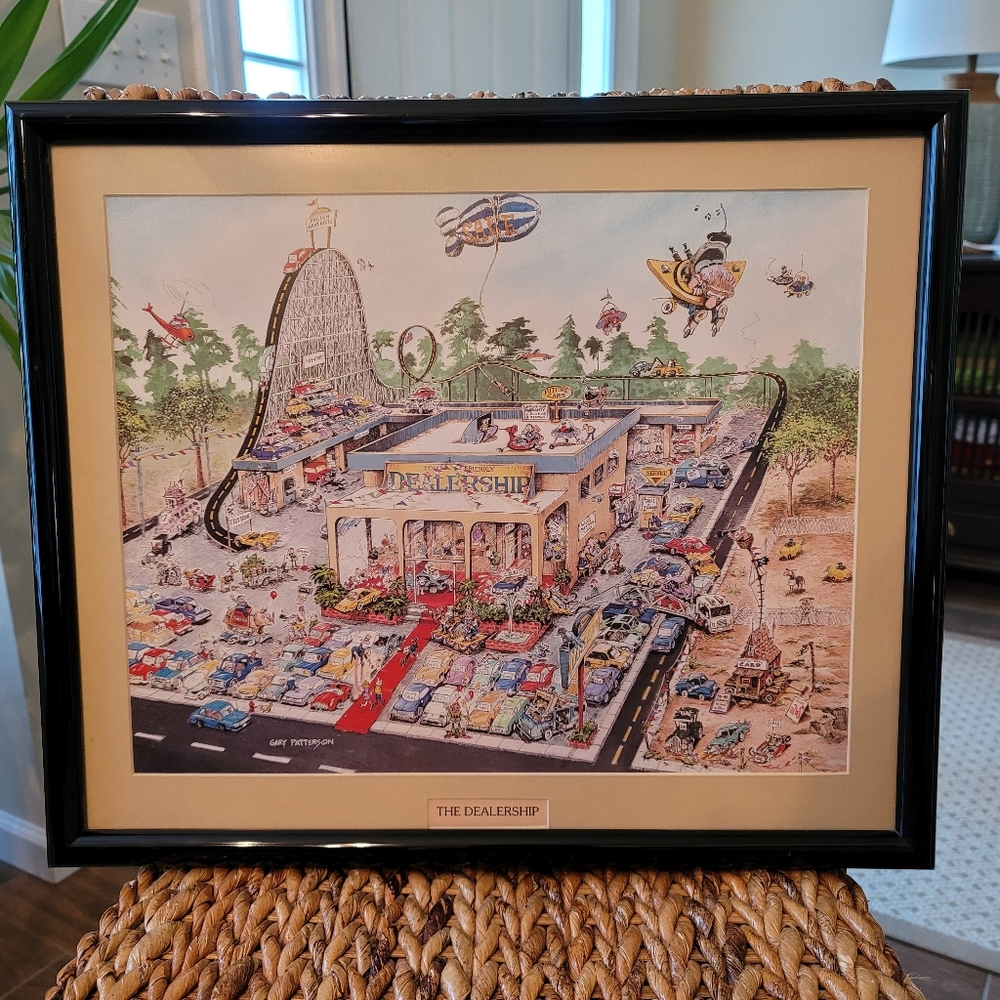 Gary Patterson, "The Dealership" A 1987 Signed Lithograph of an Auto Dealership